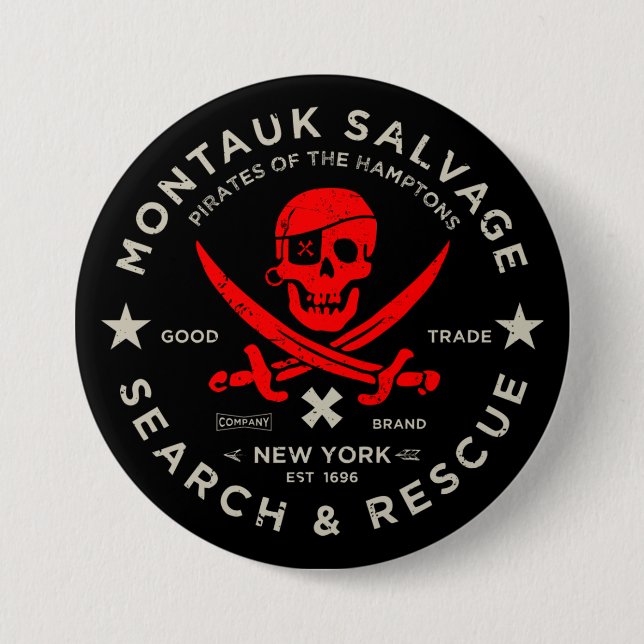 Montauk Salvage Co. Red Pirat Button Knapp (Framsida)