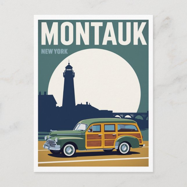Montauk Woody Fyrtorn Retro Vykort (Framsida)