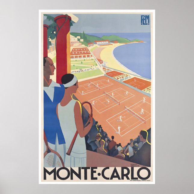 Monte Carlo Art Tennisutskrift Roger Broders Resa Poster (Framsidan)
