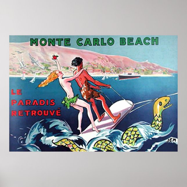 Monte Carlo Beach vintageaffisch Poster (Framsidan)