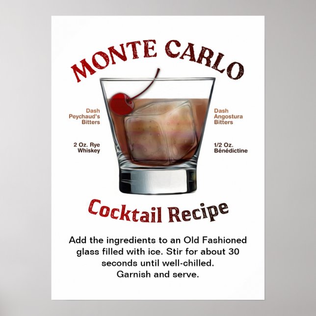 Monte Carlo Cocktail Recipe 18"X24" Poster (Framsidan)