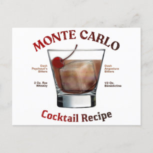 Monte Carlo Cocktail Recipe Art Vykort
