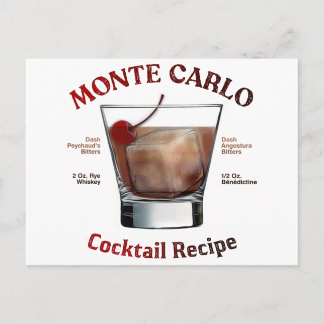 Monte Carlo Cocktail Recipe Art Vykort (Framsida)