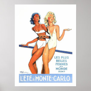 Monte Carlo, kvinnor i baddräkt, vintage, resor Poster