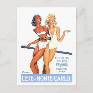 Monte Carlo, kvinnor i badkläder, vintage, resa Vykort