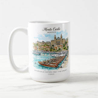 Monte Carlo Monaco Akvarell Yacht Hamn Kaffemugg