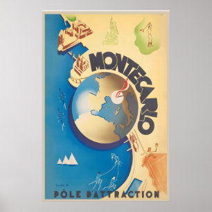 Monte Carlo Pol av attraktion Vintage Resa Poster
