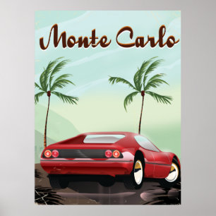 Monte Carlo Red-affisch för sportbilar Poster