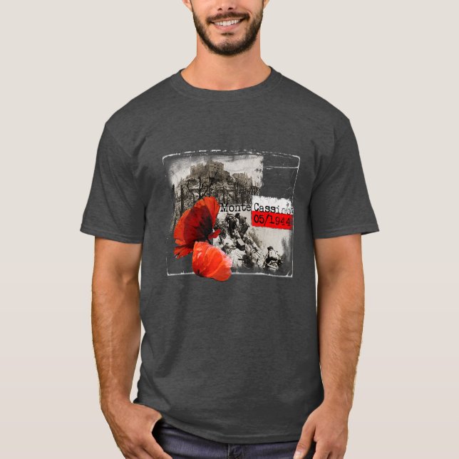 Monte Cassino Battle WW2 Czerwone Maki Poland T Shirt (Framsida)