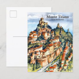 Monte Titano San Marino Akvarellmålning Resa Vykort