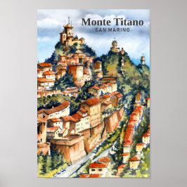 Monte Titano San Marino Watercolor Painting Travel Poster