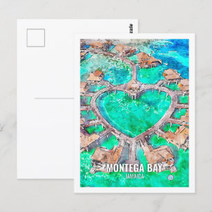Montega Bay Jamaica Berömd Travel Ställe Watercolo Vykort