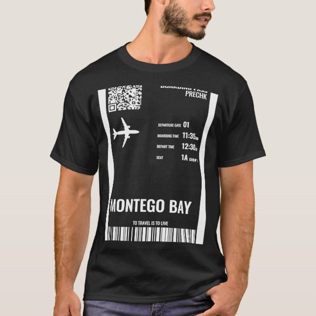 Montego Bay Jamaica Boarding Pass Airline Biljett  T Shirt (Framsida)
