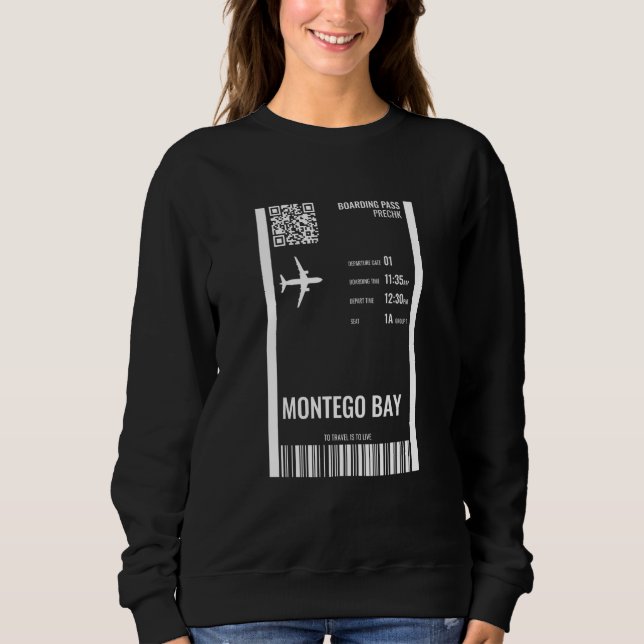 Montego Bay Jamaica Boarding Pass Airline Ticket T T Shirt (Framsida)