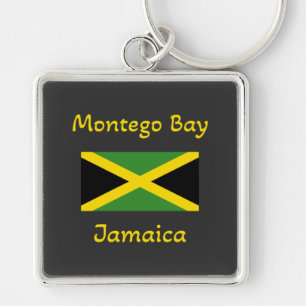Montego Bay Jamaica - Jamaican Flagga Fyrkantig Silverfärgad Nyckelring