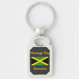 Montego Bay Jamaica - Jamaican Flagga Keychain Rektangulärt Silverfärgad Nyckelring