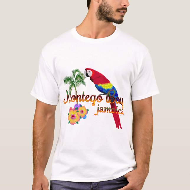 Montego Bay Jamaica Tropical Parrot T Shirt (Framsida)