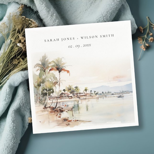Montego Bay Jamaica Watercolor liggande Bröllop Pappersservett (Skapare uppladdad)