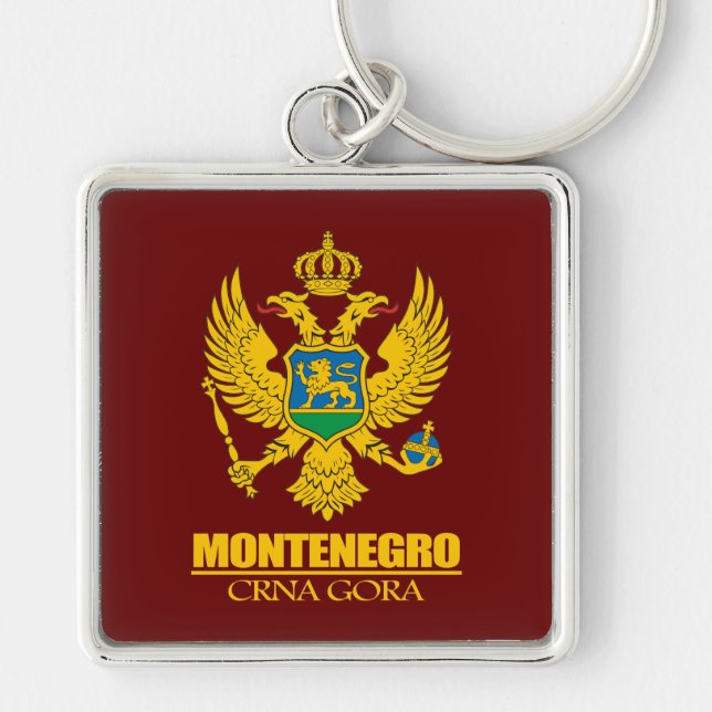 Montenegro COA Fyrkantig Silverfärgad Nyckelring (Framsidan)