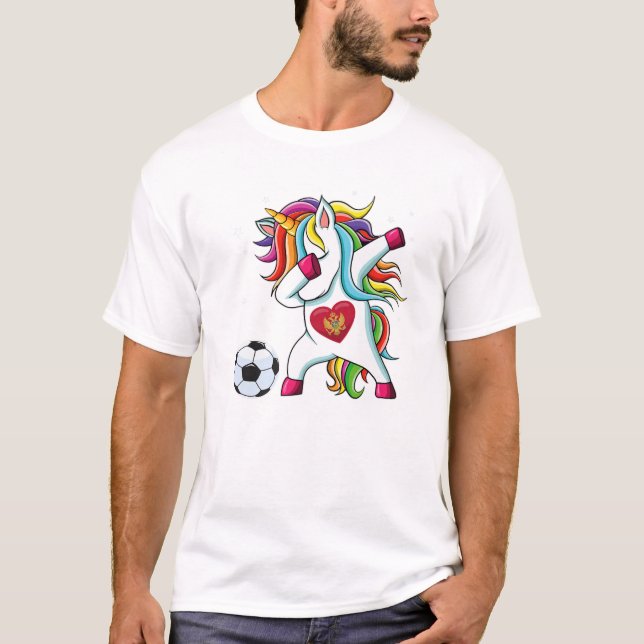 Montenegro Dabbing Soccer Unicorn T Shirt (Framsida)