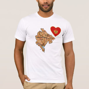 Montenegro Flagga Heart och Karta T-Shirt