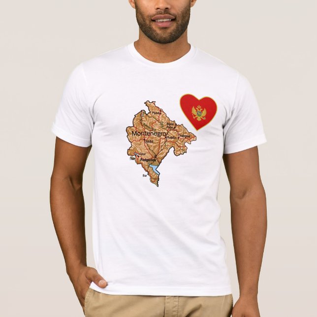 Montenegro Flagga Heart och Karta T-Shirt (Framsida)