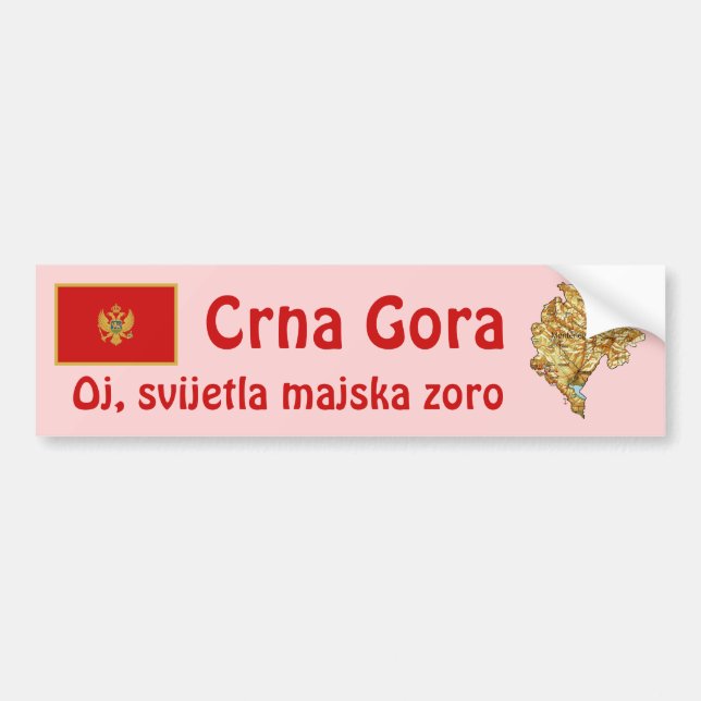 Montenegro Flagga + Karta Bumperdekal Bildekal (Framsidan)
