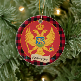 Montenegro Flagga, Red buffalo plaid, patriotic Julgransprydnad Keramik