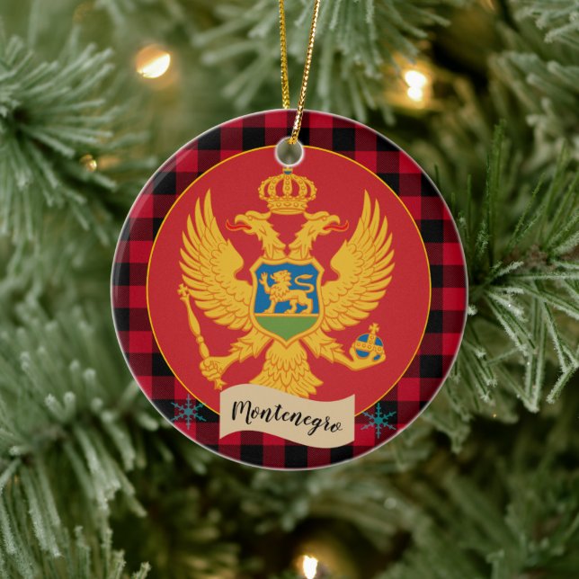Montenegro Flagga, Red buffalo plaid, patriotic Julgransprydnad Keramik (Träd)
