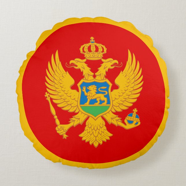 Montenegro Flagga Rund Kudde (Framsidan)