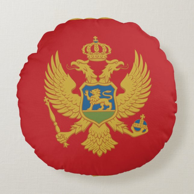 Montenegro Flagga Rund Kudde (Framsidan)