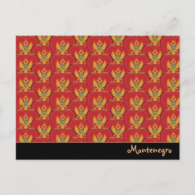 Montenegro Hearts & Montenegro Flagga /Montenegro Vykort (Framsida)