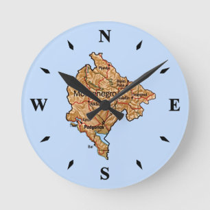 Montenegro Karta Clock Rund Klocka
