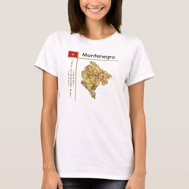 Montenegro-karta + flagga + titel T-shirt (Framsida)