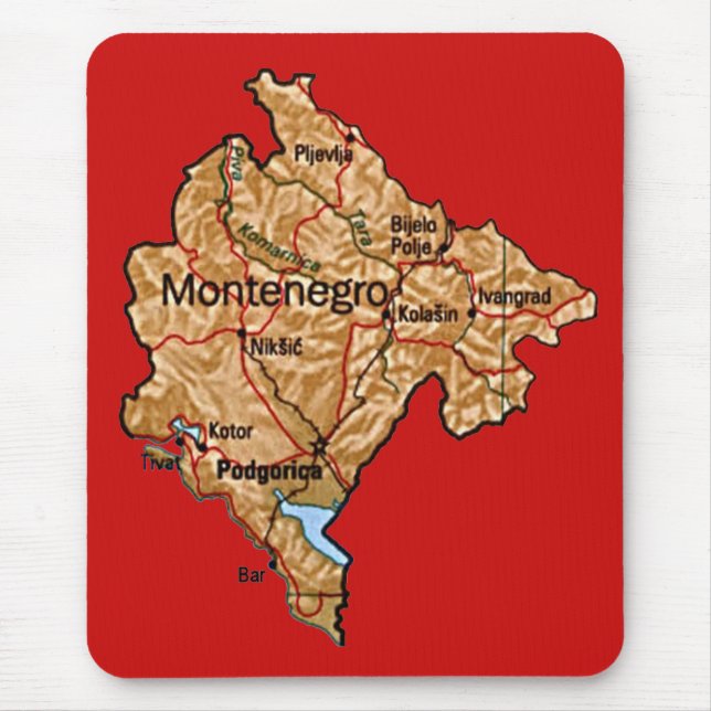 Montenegro karta Mousepad Musmatta (Framsidan)