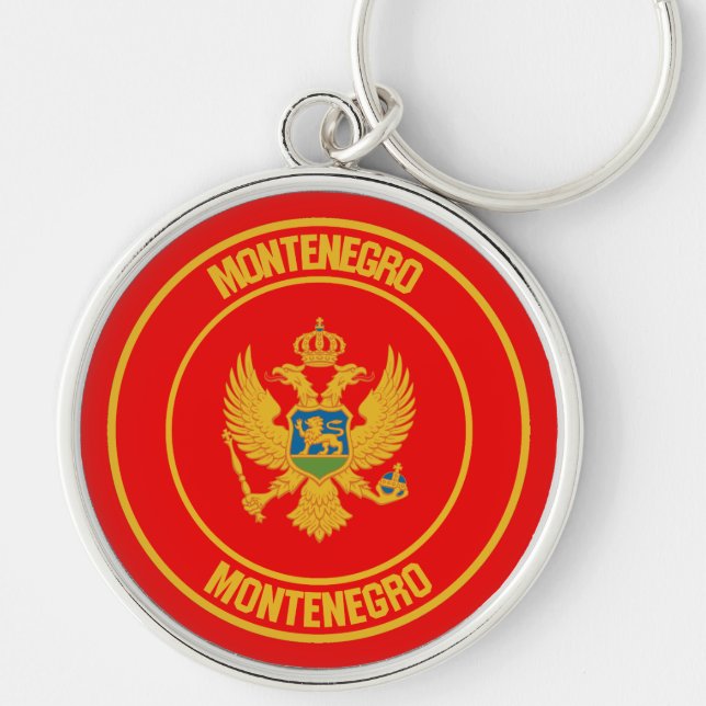 Montenegro Round Emblem Rund Silverfärgad Nyckelring (Framsidan)