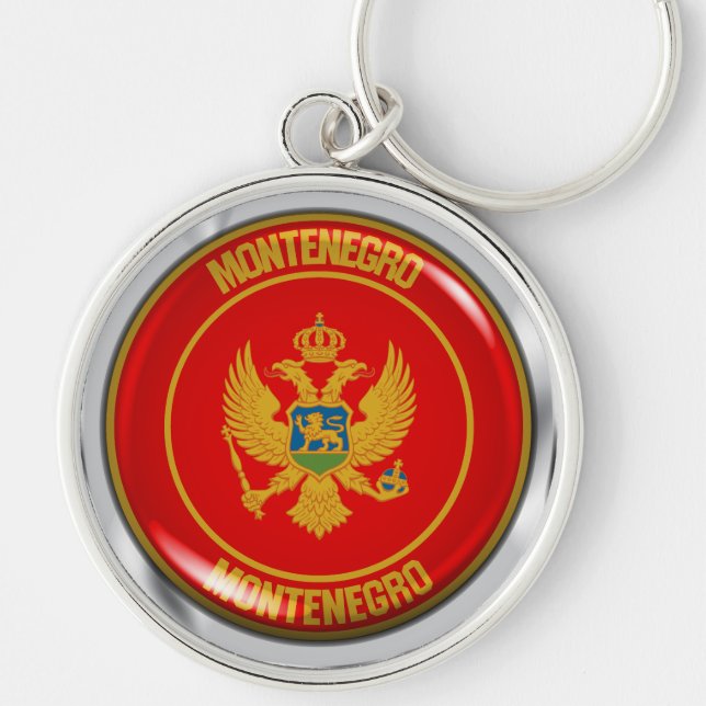 Montenegro Round Emblem Rund Silverfärgad Nyckelring (Framsidan)