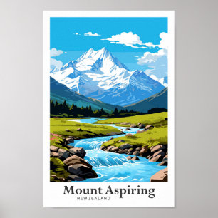 Montera Aspiring New Zealand Travel Illustration Poster