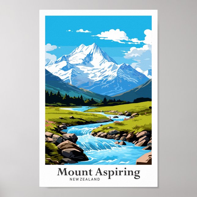 Montera Aspiring New Zealand Travel Illustration Poster (Framsidan)