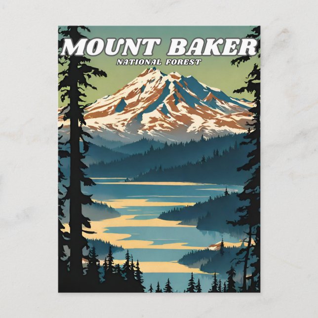 Montera Baker National Forest illustration retro Vykort (Framsida)