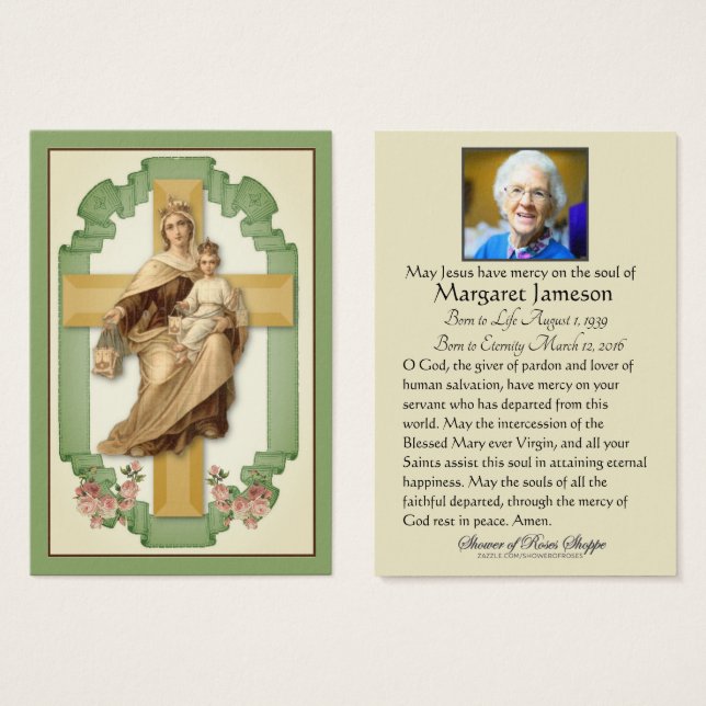 Montera Carmel Jesus Funeral Memorial Heliga Card Visitkort (Framsida & baksida)