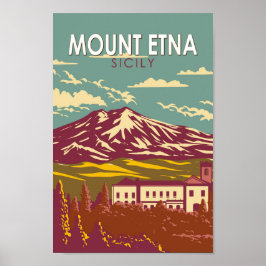 Montera Etna Sicily Travel Art Vintage Poster