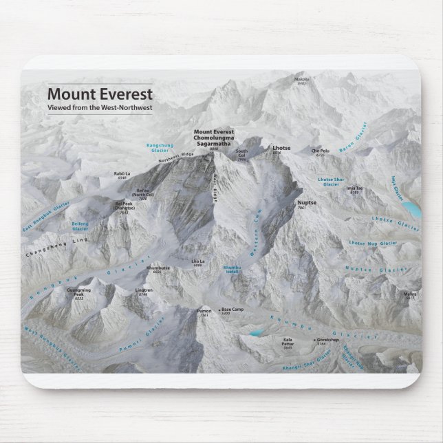 Montera Everest 3D Karta med etiketter Musmatta (Framsidan)
