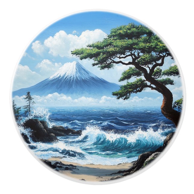 Montera Fuji Japan Ocean View-målning Knopp (Framsidan)