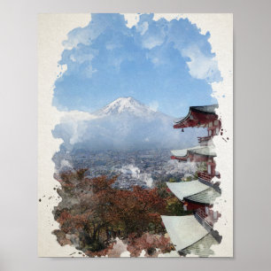 Montera Fuji Japan Watercolor Art Poster