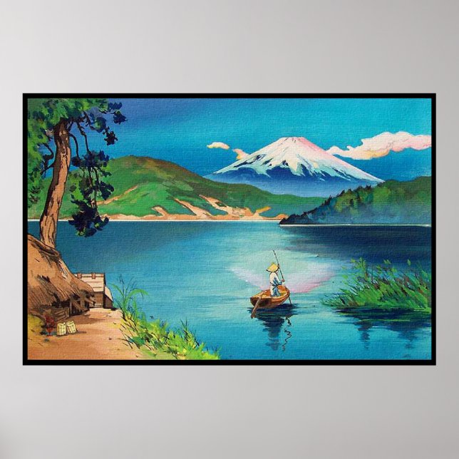 Montera Fuji Japanskt träblock Skriv ut på Canvas Poster (Framsidan)