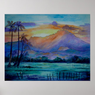 Montera Kinabalu Sunrise Watercolor Art Poster