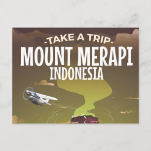 Montera Merapi Indonesia vintage tecknad poster Vykort