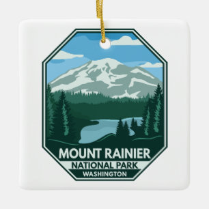 Montera Rainier National Park Minimal Retro Emblem Julgransprydnad Keramik