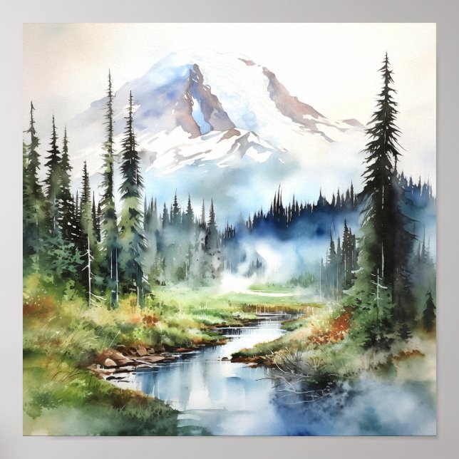 Montera Rainier National Park Watercolor Poster (Framsidan)